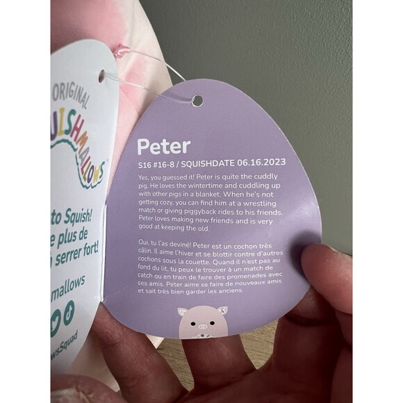 NEW Squishmallows 16" Peter Pink Pig with Easter Print Belly Large Plush NWT - Picture 4 of 6